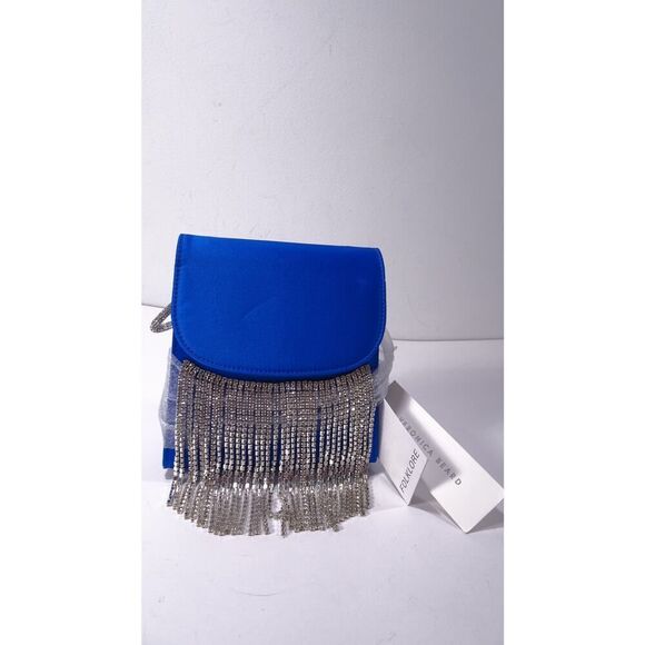 VERONICA BEARD Folklore Fringe Loop Bag Black Clutch Shoulder Bag $570 BLUE - Picture 3 of 14